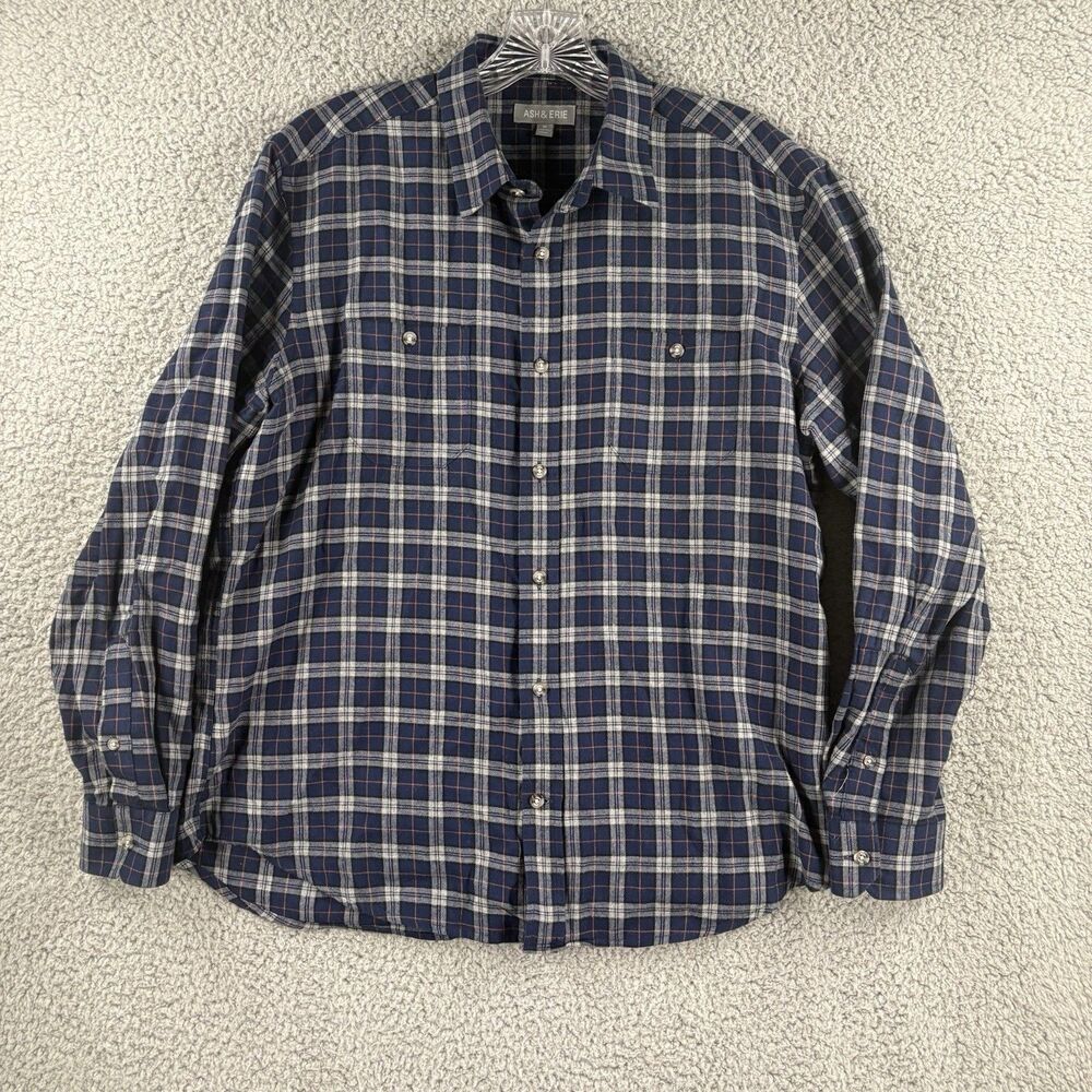 ASH AND ERIE Mens Flannel Shirt Blue Plaid Long Sleeve Button Up Medium M